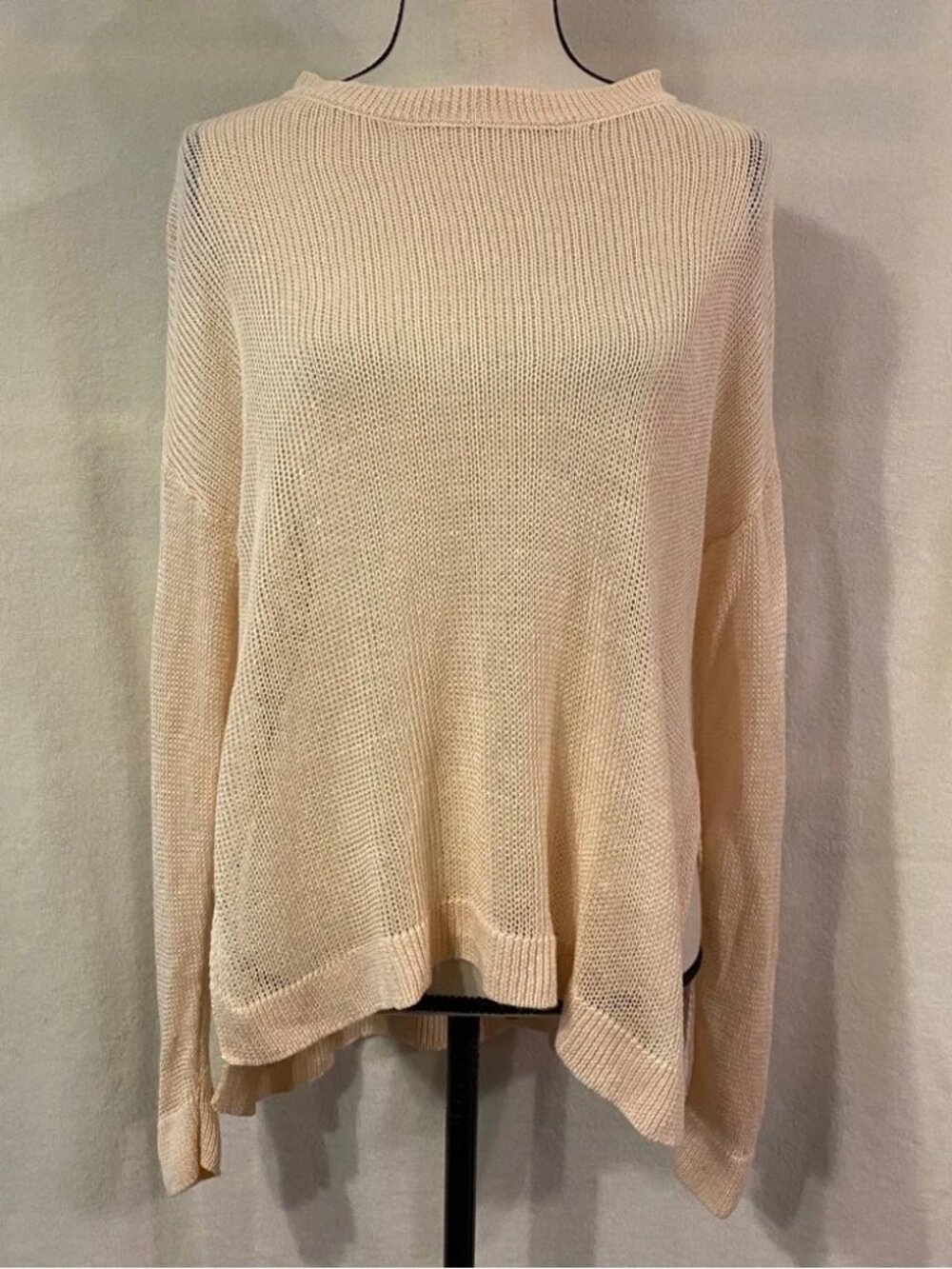 Eileen Fisher alabaster organic linen round neck box top knit sweater